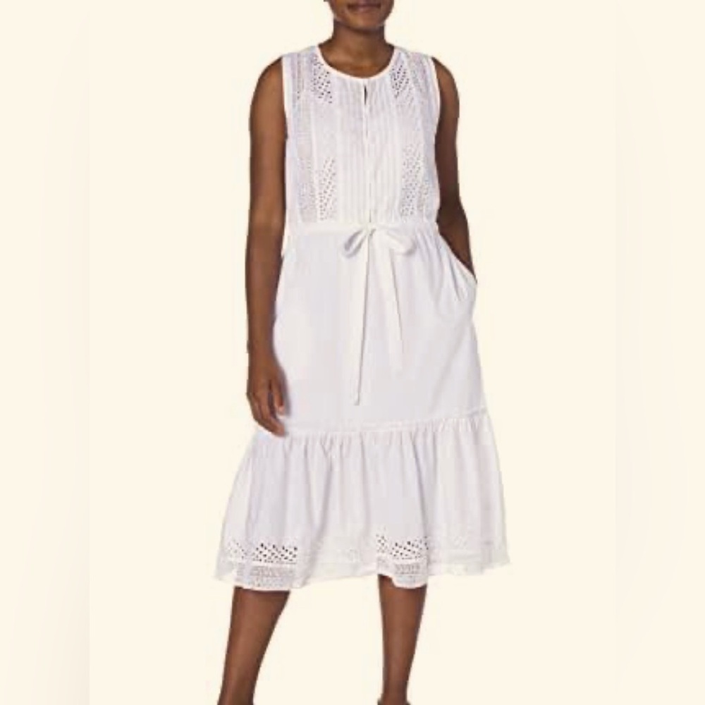 White Lucky Brand Sleeveless Cotton Boho Sun Summer  Dress Size M
